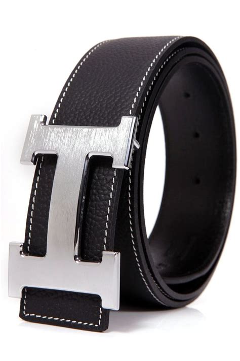 black hermes belt with white stitching